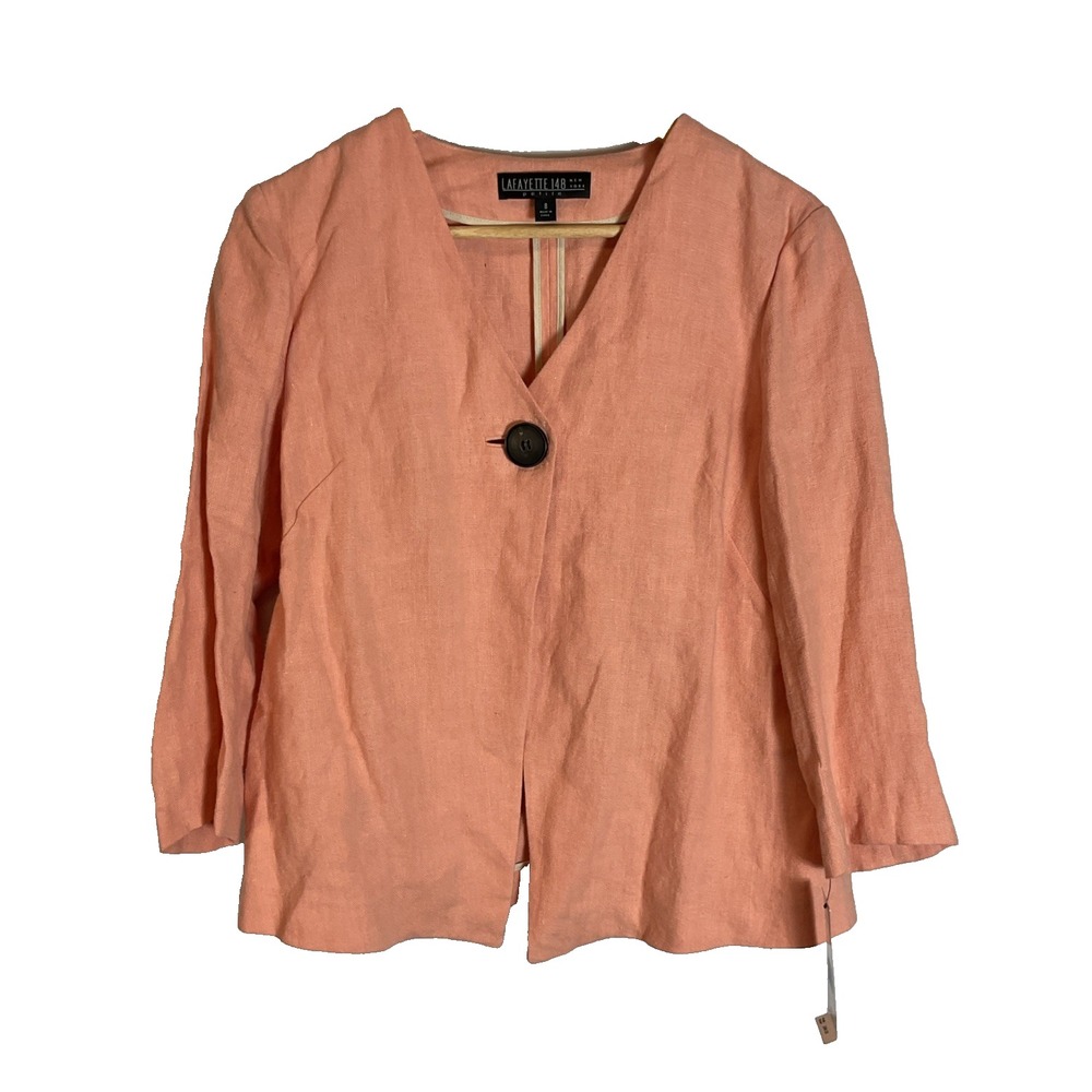 NEW Lafayette‎ 148 100 % Linen Blazer Jacket single button size 8 Pet. Peach